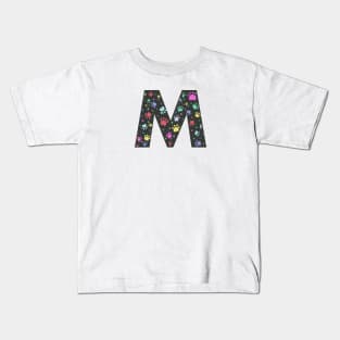 M letter with colorful paw print Kids T-Shirt